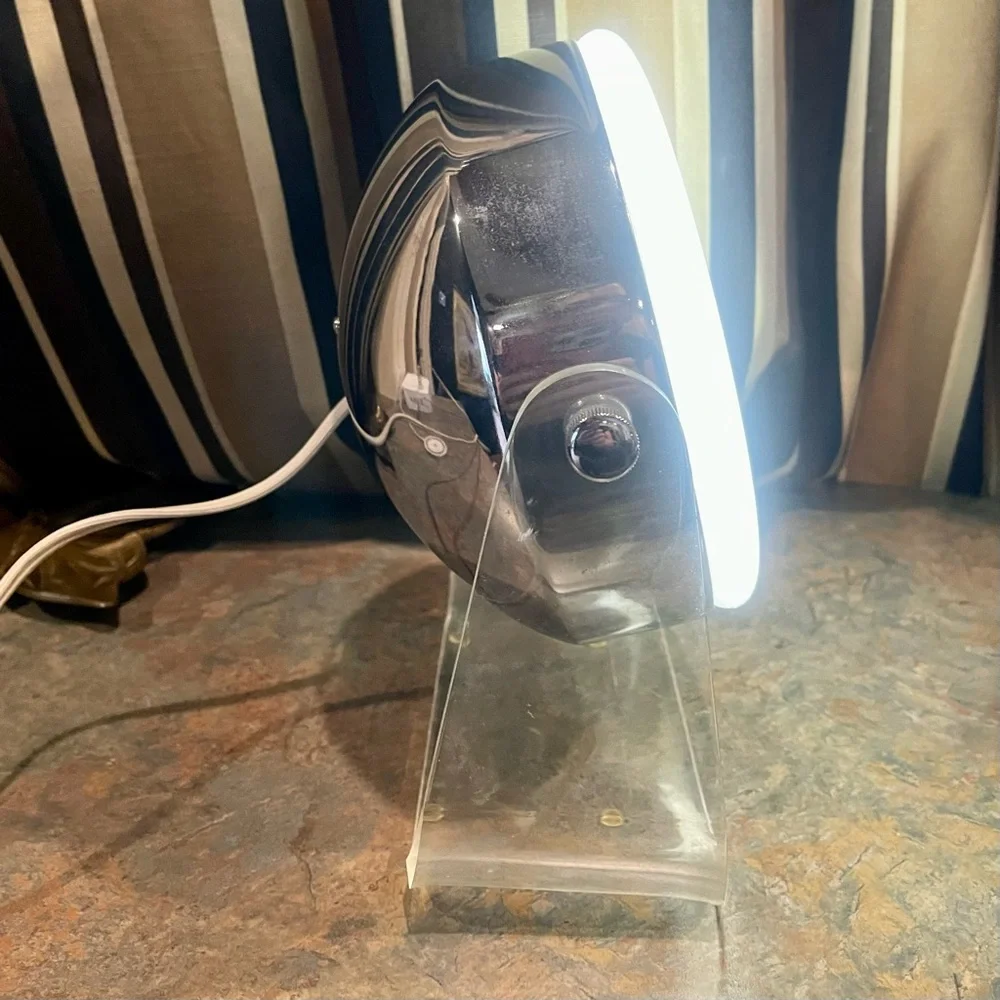 Vintage 70’s Chrome Jerdon Lighted Vanity Mirror With Magnification Lucite Base